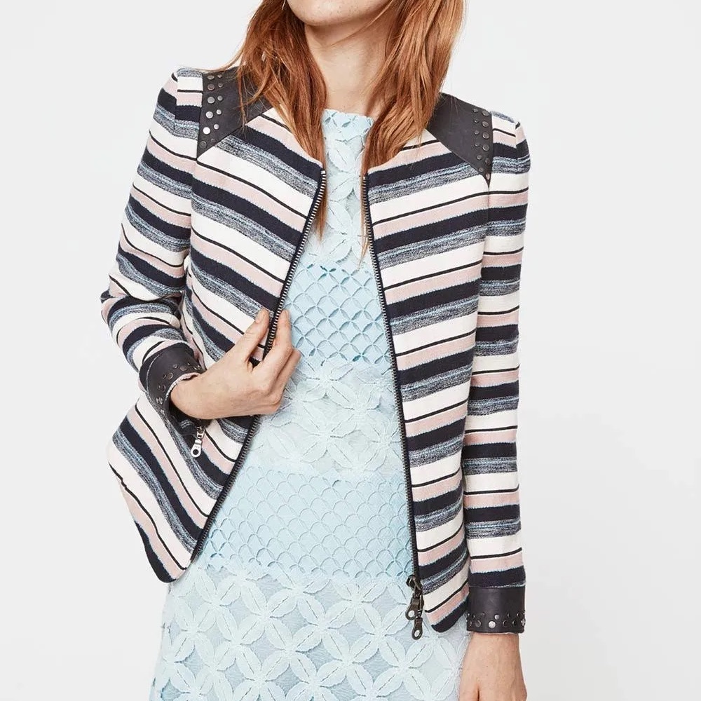 NWT Rebecca Minkoff Women's Striped pink blue cream Stanford Jacket